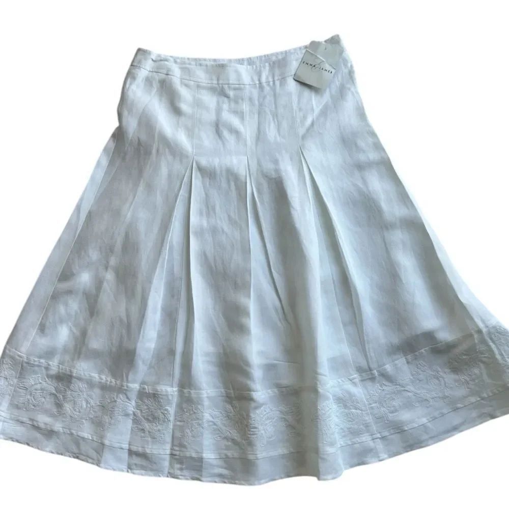 NWT Emma James Women’s White Pleated A-Line Fully Lined Midi Spring Skirt sz16